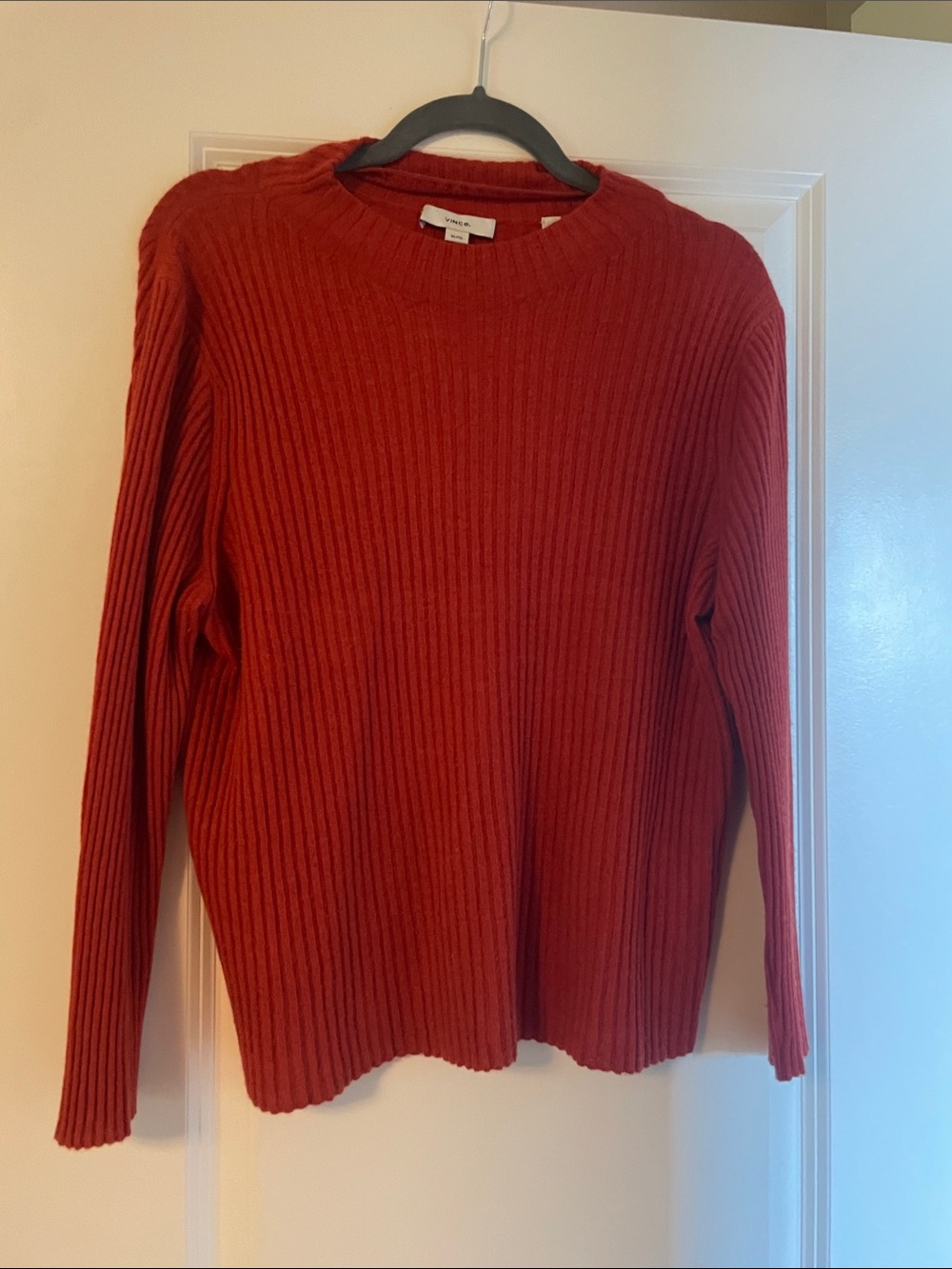 Vince Ribbed Crewneck Sweater in Burnt Orange